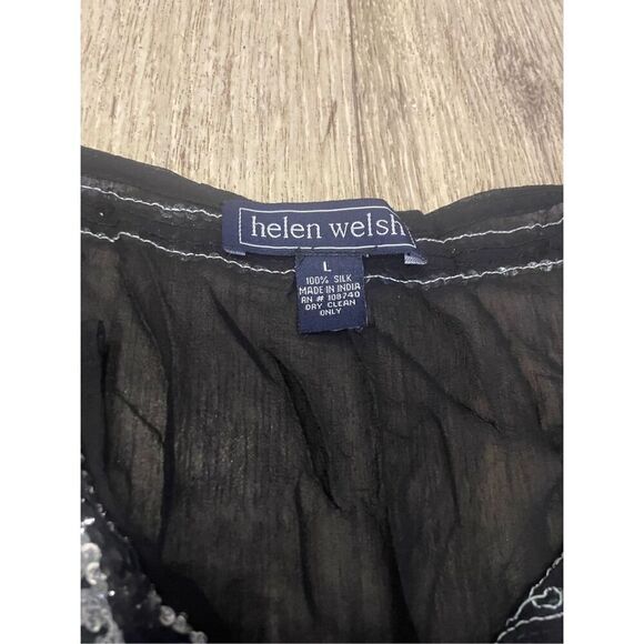 Helen Welsh Large Vintage Gothic Emo 90’s Black Silk Sheer Silver Embellishment - Picture 2 of 6